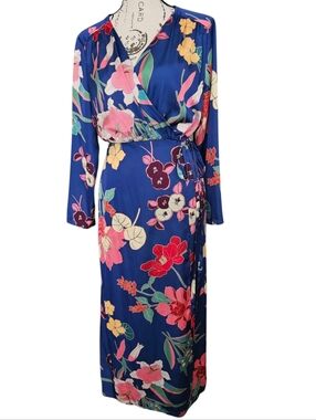 Zara Floral Wrap Maxi Dress in Royal Blue and Light Blue